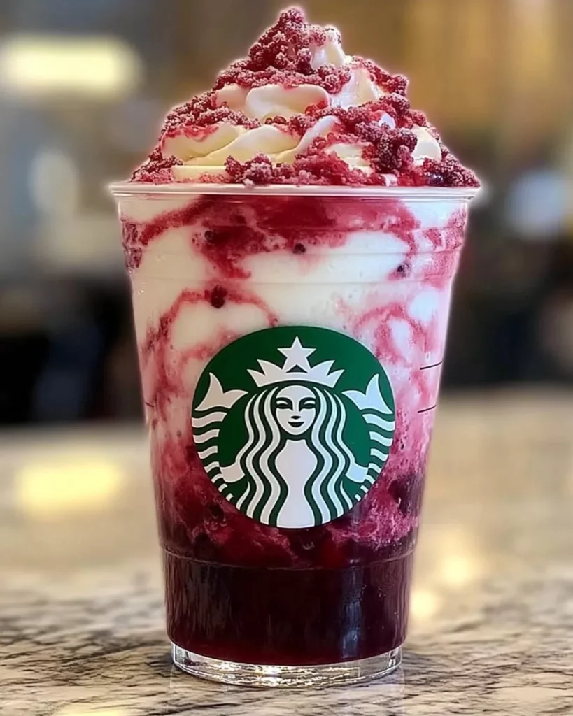 a creamy, berry-filled North Pole Berry Swirl Frappe