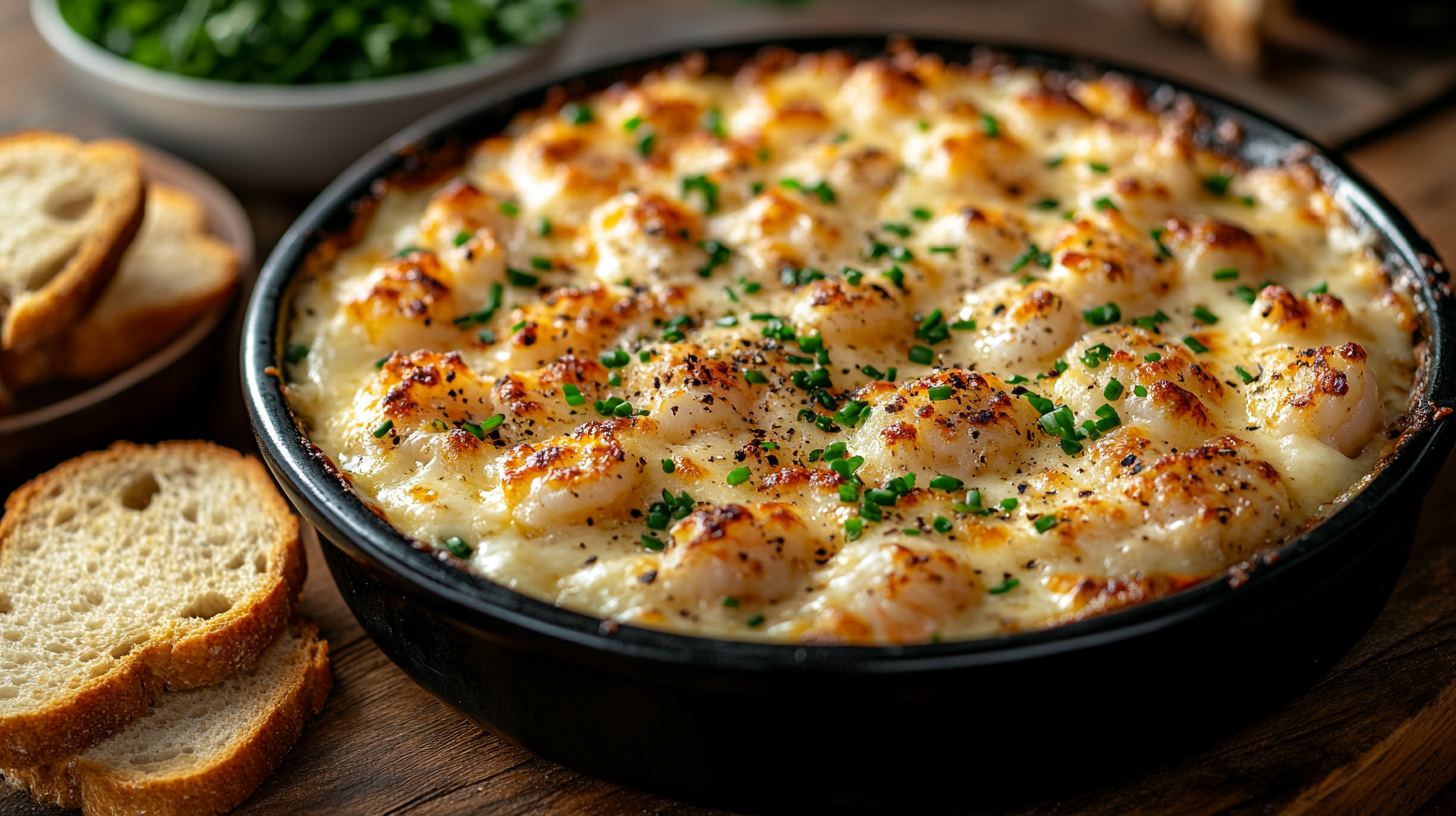 A bowl of creamy Cheesy Crawfish Rotel Dip topped with green onions, served with tortilla chips on a rustic wooden table.