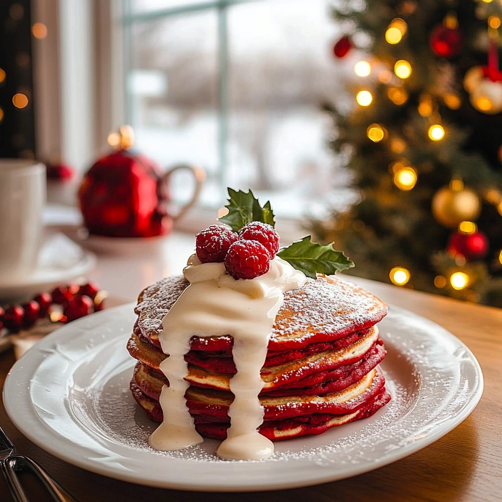 Red Velvet Pancakes with Cream Cheese Glaze