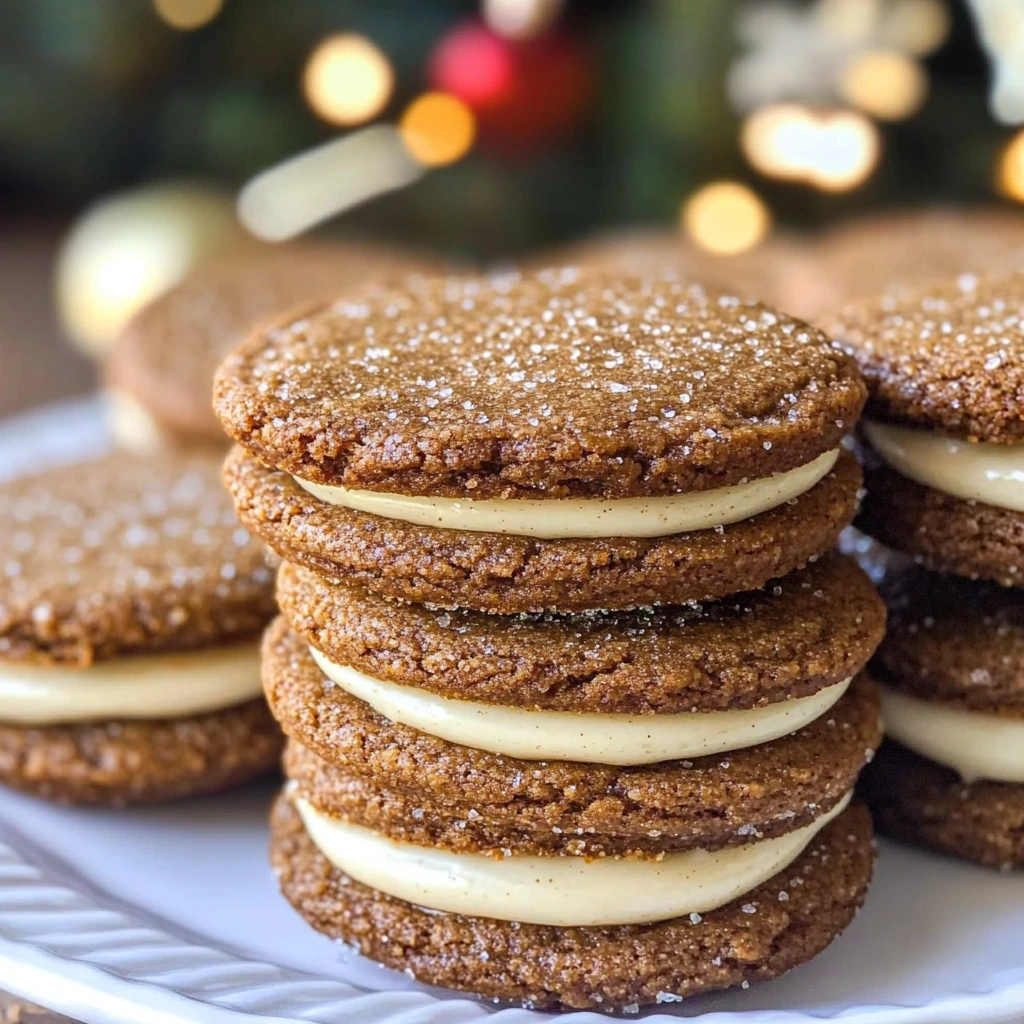 Ginger Molasses Sandwich Cookies with Eggnog Frosting
