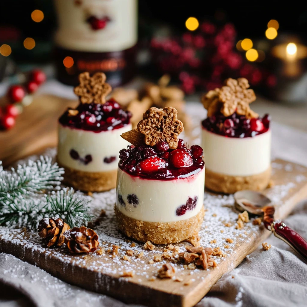 No-Bake White Chocolate Cheesecakes with Mulled Wine Fruit