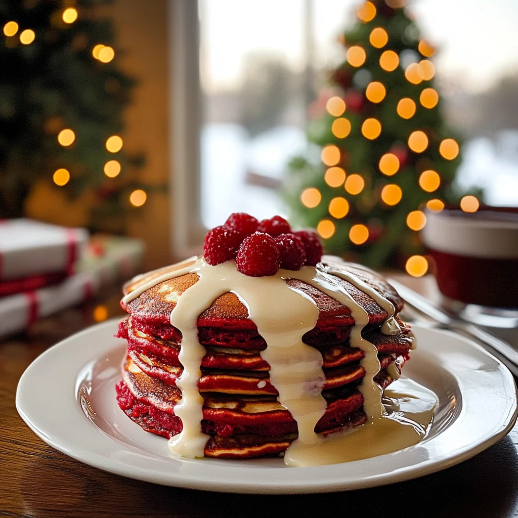 Red Velvet Pancakes with Cream Cheese Glaze