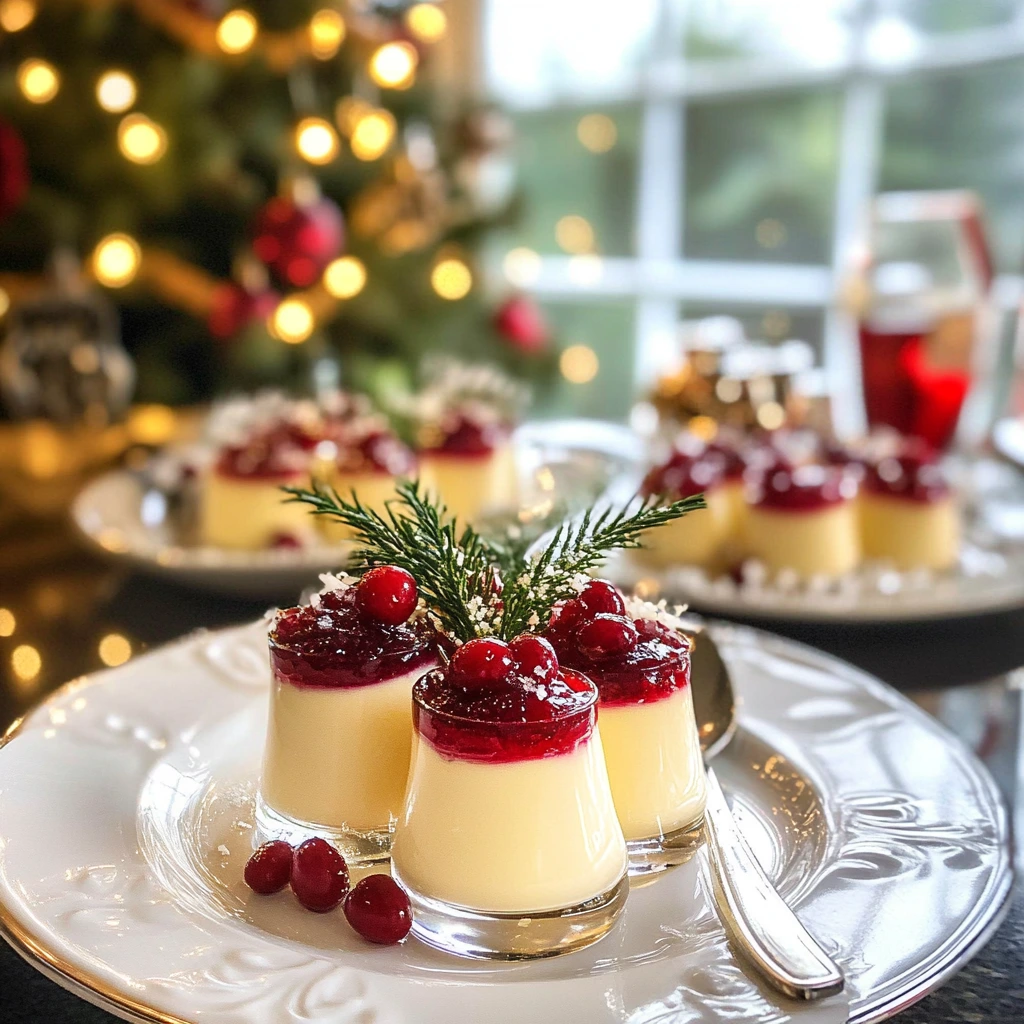 Eggnog Panna Cotta with Spiked Cranberry Sauce