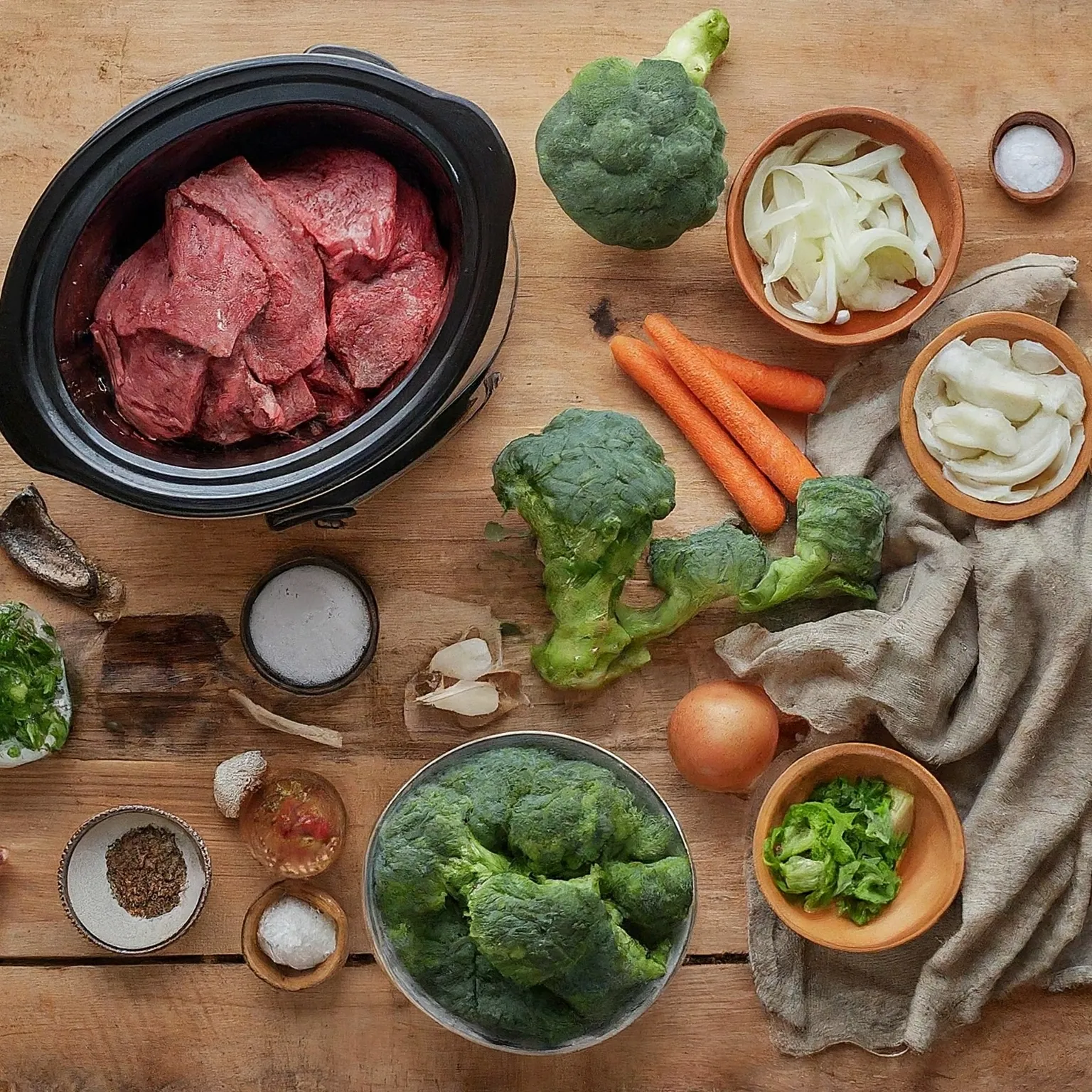 Fresh ingredients for preparing Crockpot Beef and Broccoli Better Than Takeout: 7 Steps to the Ultimate Melt-in-Your-Mouth Dinner