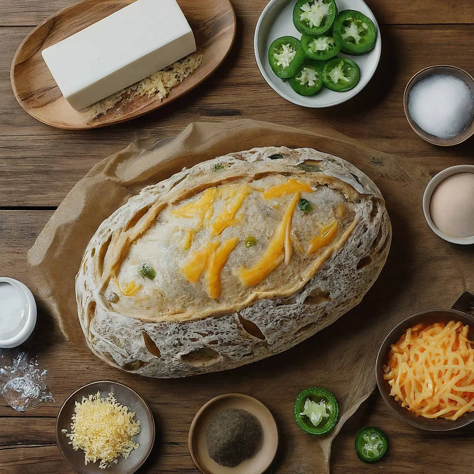 Fresh ingredients for preparing Jalapeño Cheddar Sourdough Loaf: 5 Steps to the Ultimate Foolproof Bread