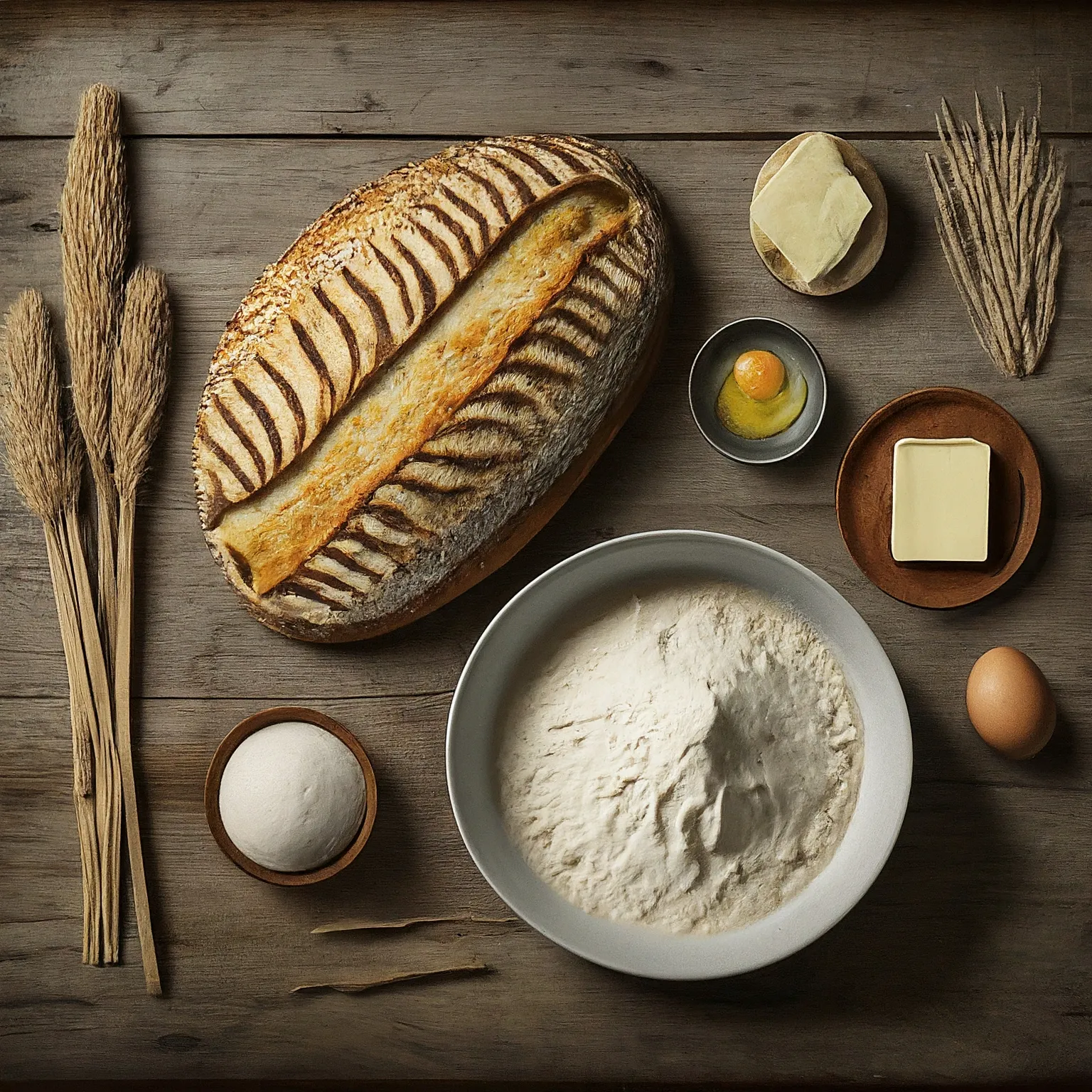 Fresh ingredients for preparing Sourdough Bread: The Ultimate 7-Step Guide for a Foolproof Loaf