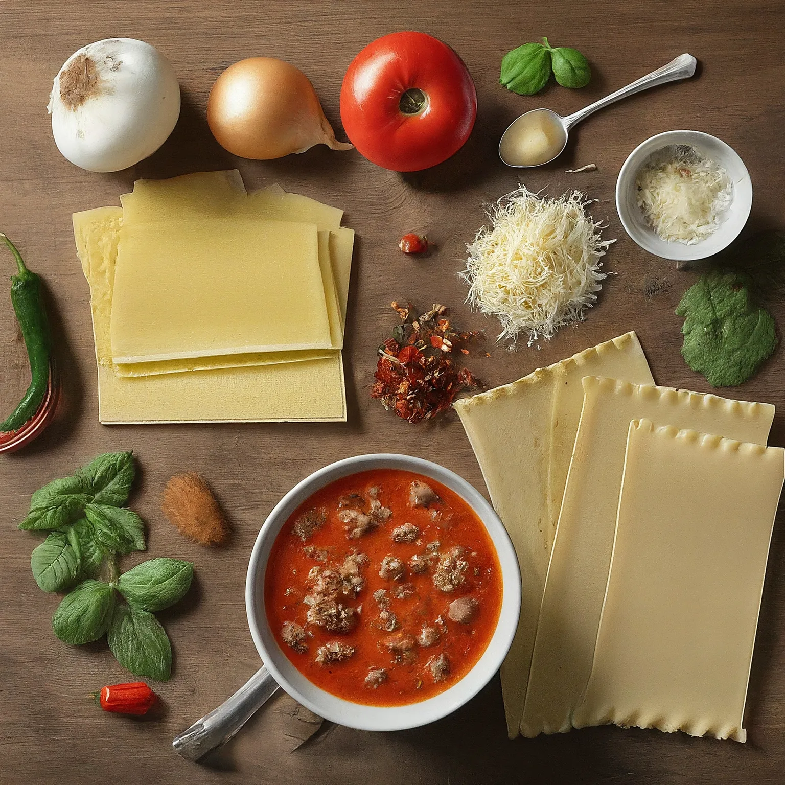 Fresh ingredients for preparing Spicy Italian Sausage Lasagna Soup: 7 Secrets for the Ultimate Comfort Bowl
