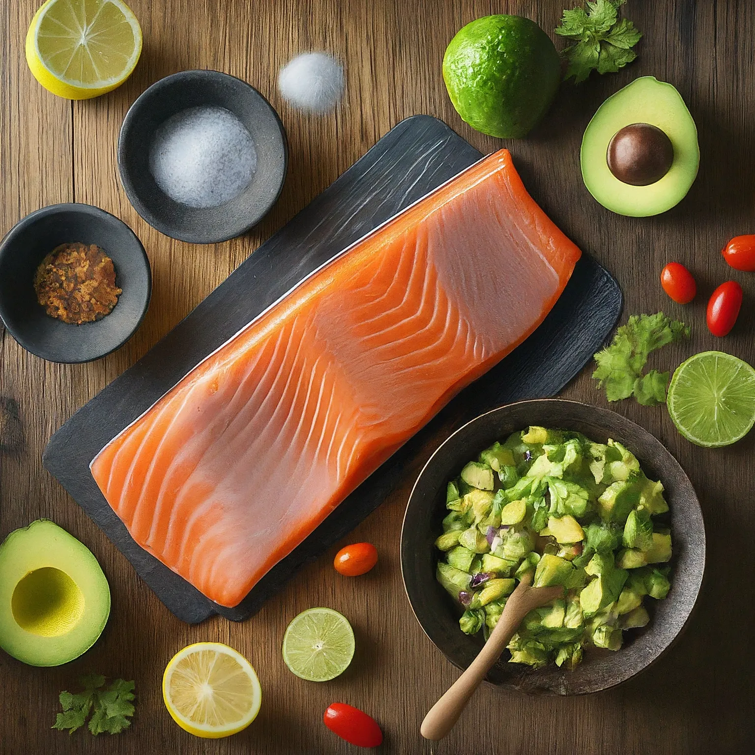 Fresh ingredients for preparing Crispy Pan-Seared Salmon with Avocado Salsa: 5 Secrets for the Ultimate Stress-Free Dinner