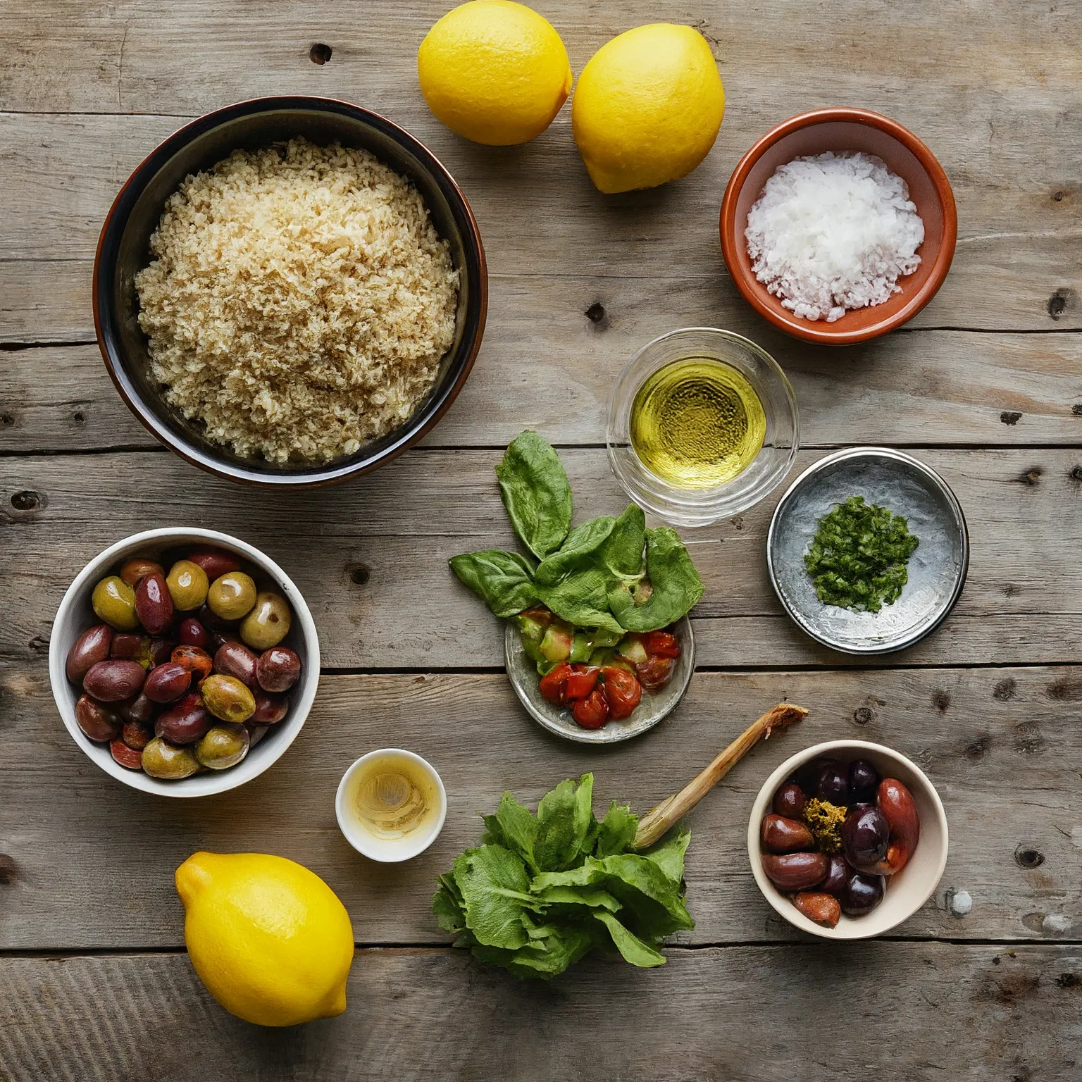 Fresh ingredients for preparing Mediterranean Quinoa Salad with Lemon Vinaigrette: 7 Secrets for the Perfect Healthy Lunch