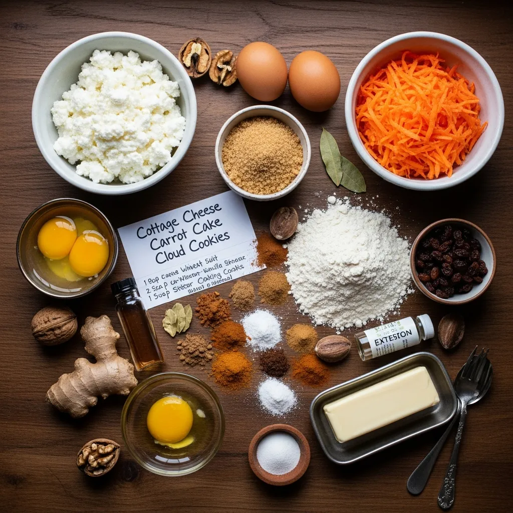 Ingredients for Cottage Cheese Carrot Cake Cloud Cookies