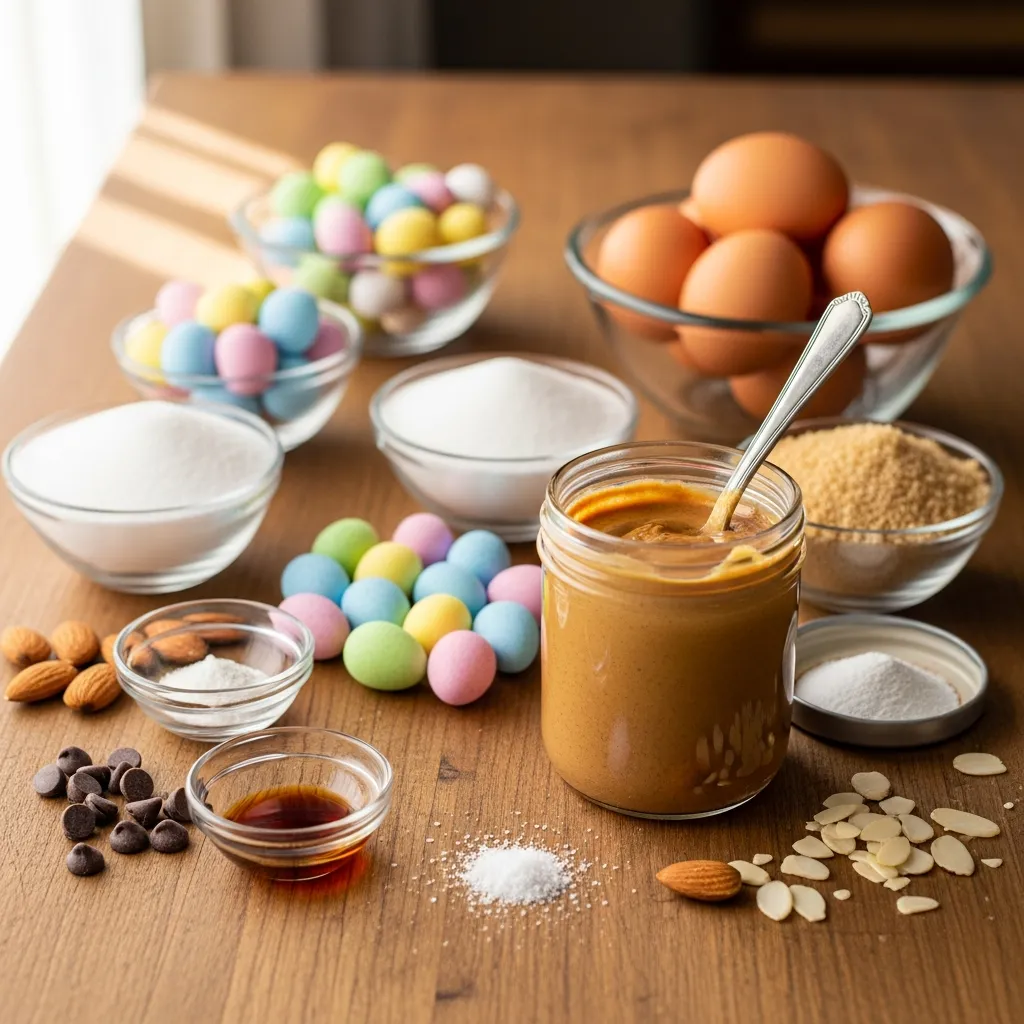 Ingredients for Flourless Almond Butter Easter Egg Cookies