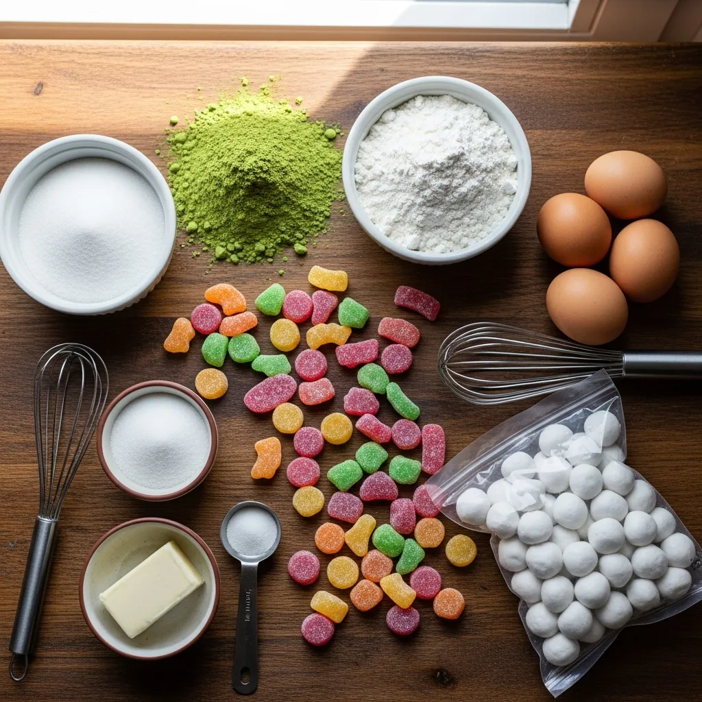 Ingredients for Mochi-Stuffed Matcha Gummy Cookies