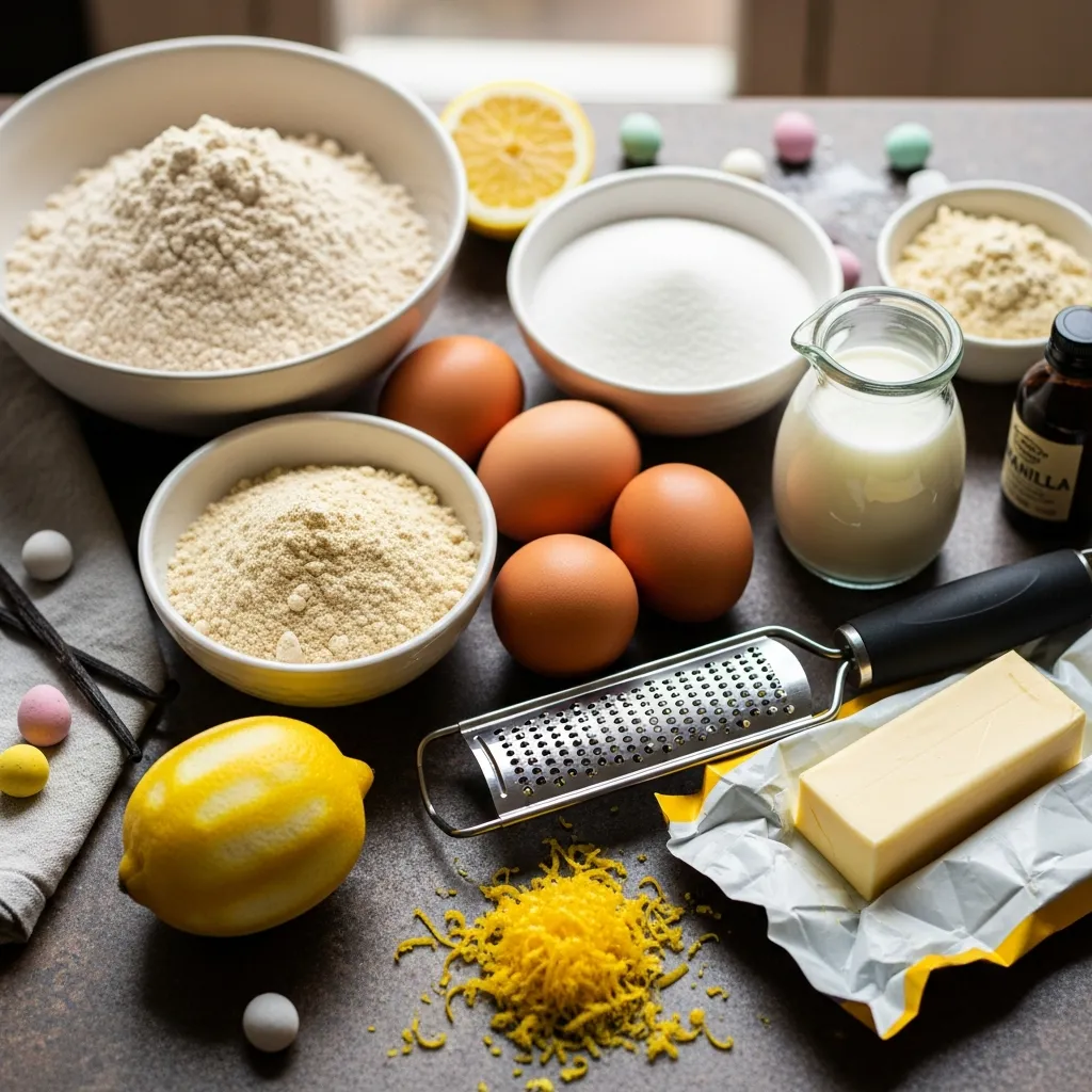 Ingredients for High-Protein Lemon Zest Easter Madeleines