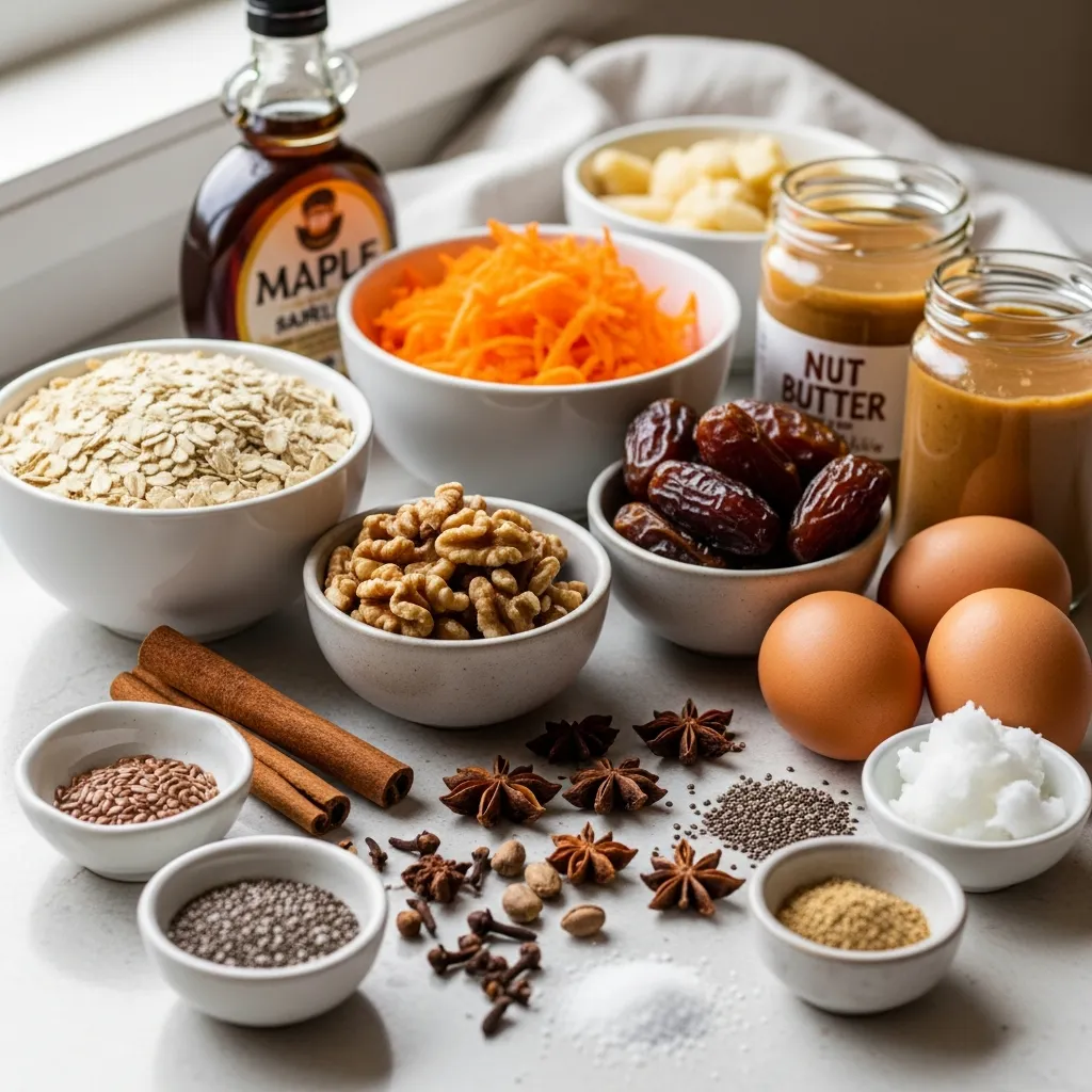 Ingredients for Flourless Carrot Cake Oatmeal Breakfast Cookies