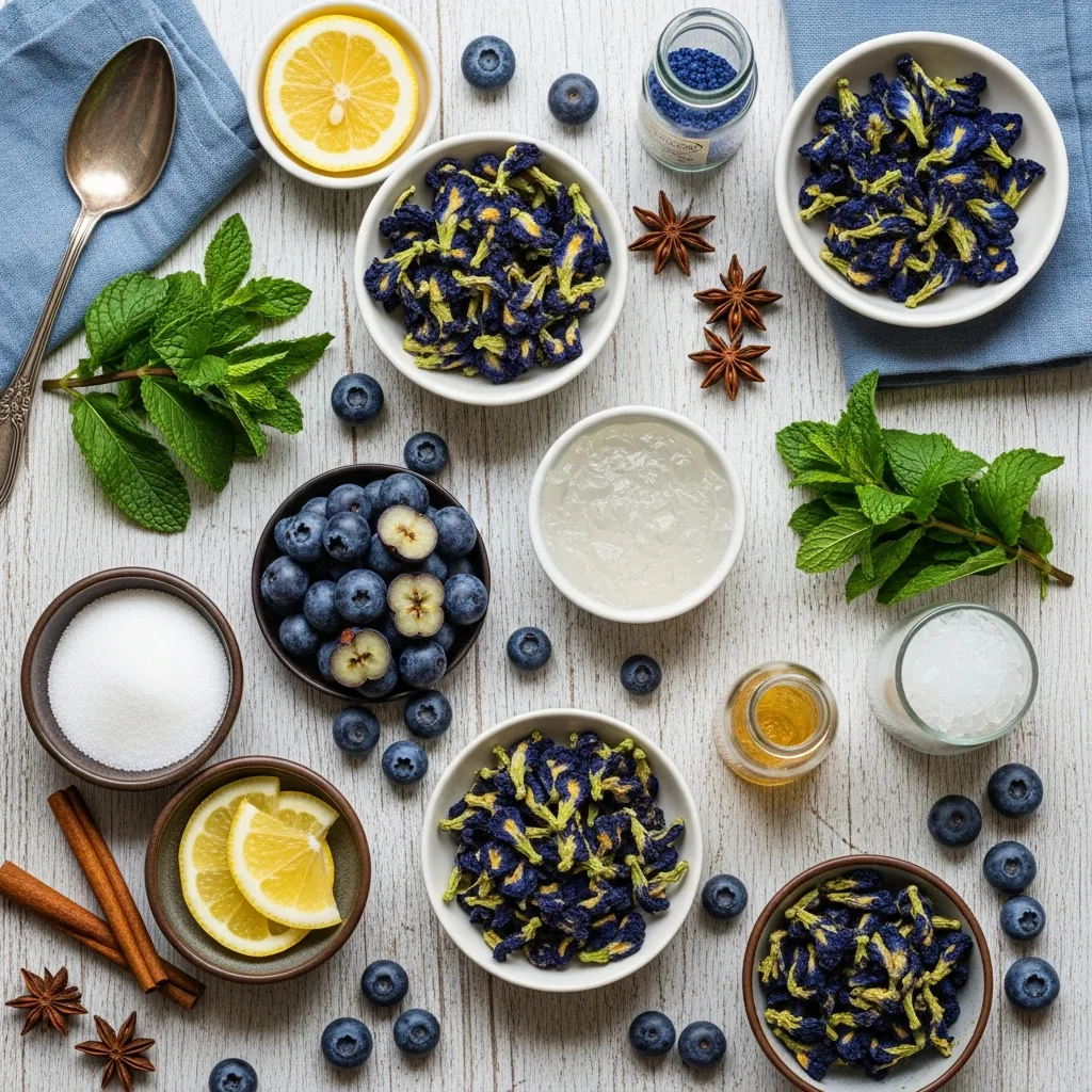 Ingredients for Glacier Blue Butterfly Pea Flower Jelly