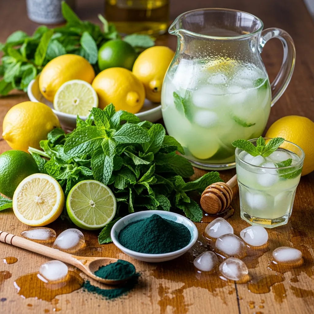 Ingredients for Icy Spirulina and Mint Glacier Lemonade